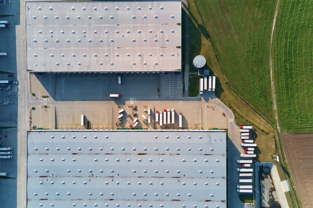 Aerial view of a logistics site and yards