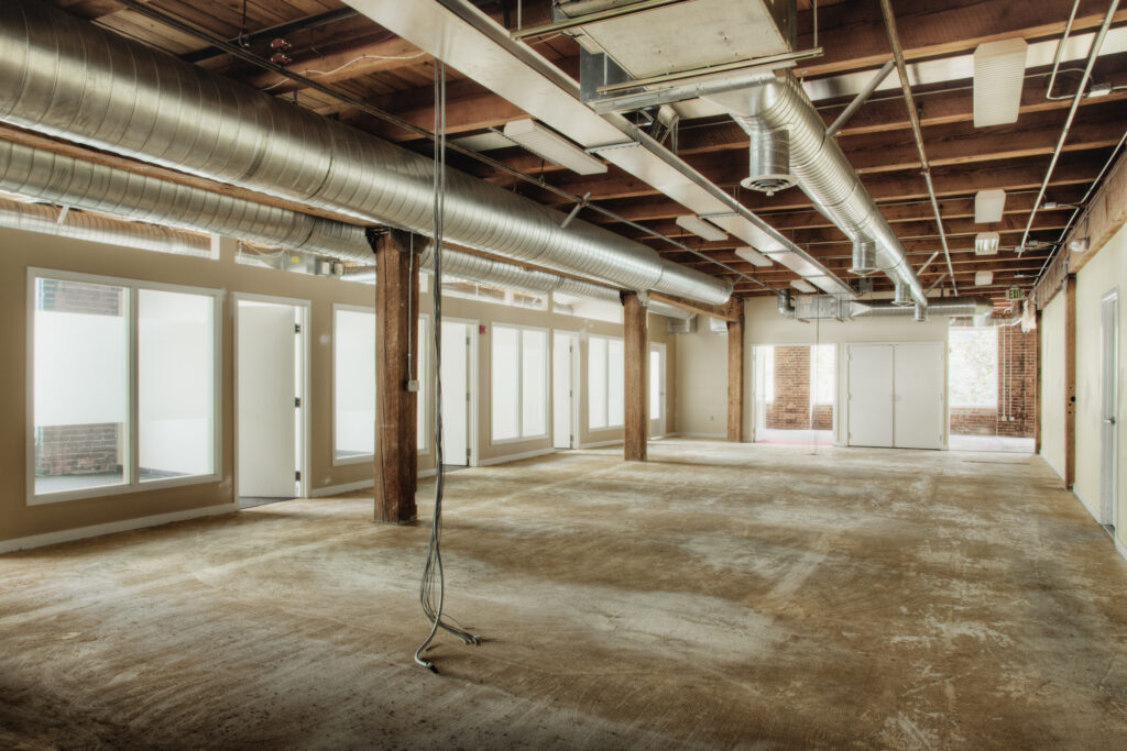 Stripped-out interior of an existing commercial building