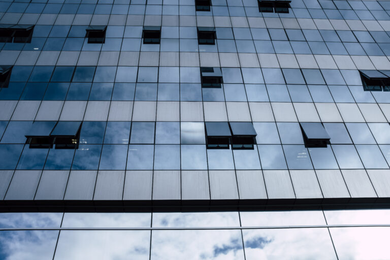 Glazed façade of a multi-storey commercial building